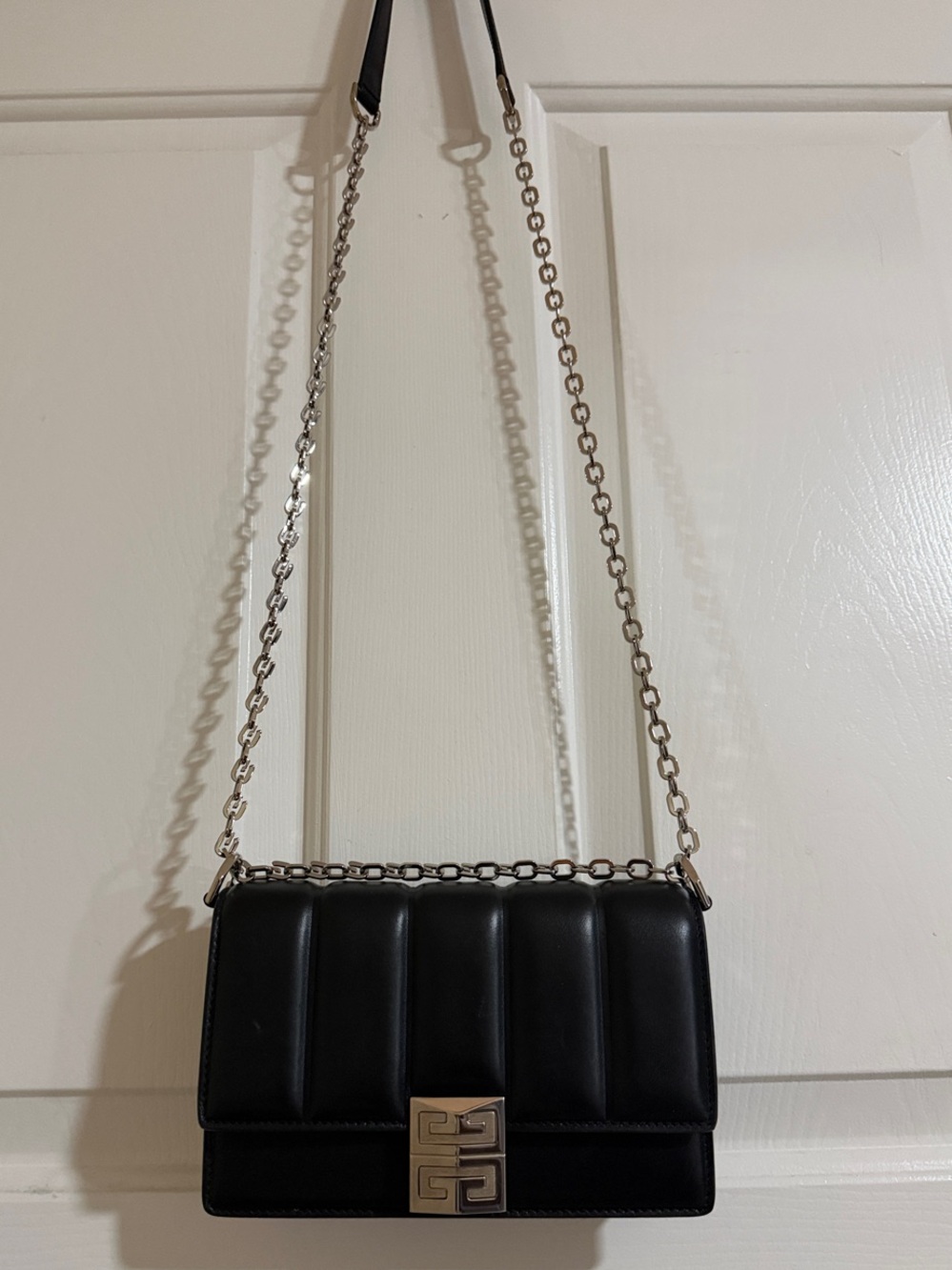 Givenchy Black Quilted Leather Chain-strap Shoulder Bag with Silver Hardware